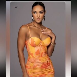 JLUXLABEL Orange and Yellow Bustier Top